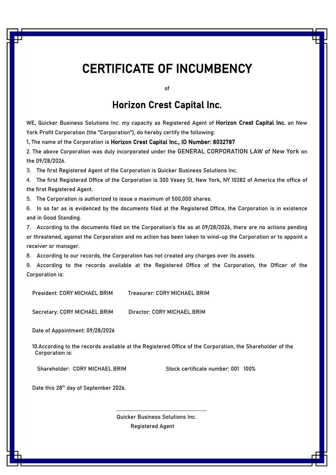 Certificate of Incumbency