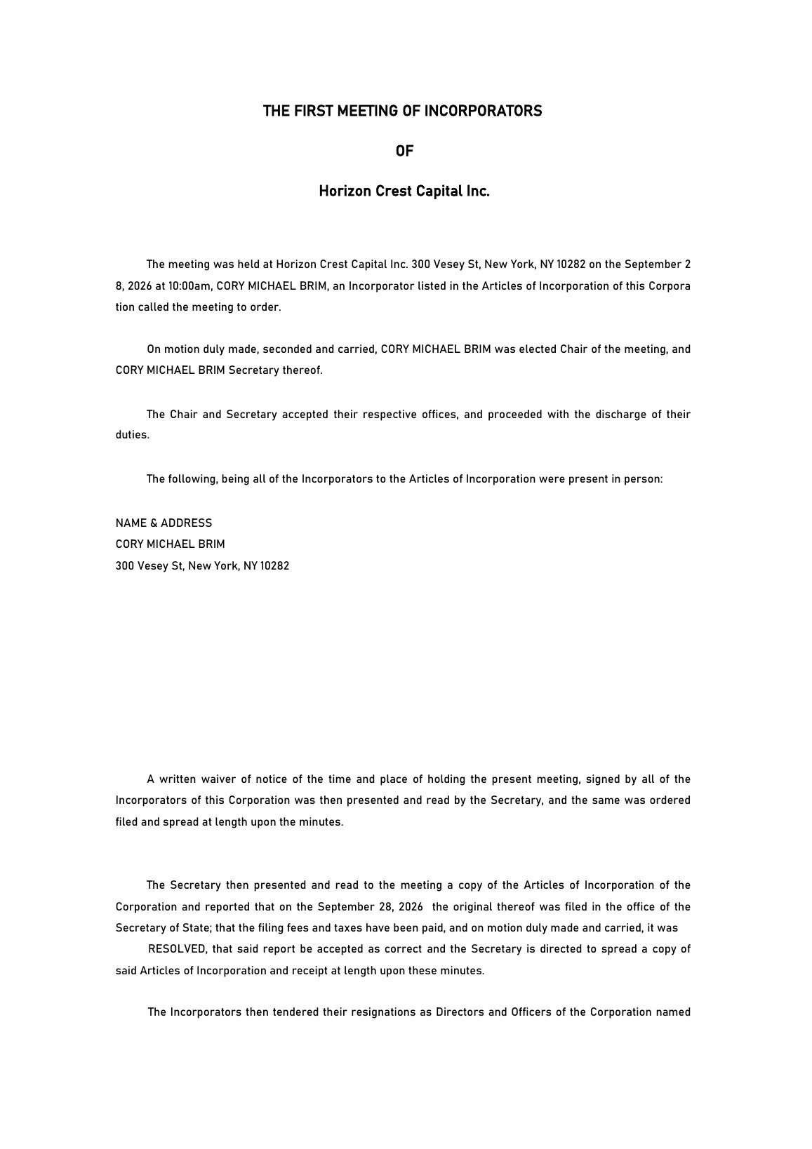 Minutes of meeting of the board of directors