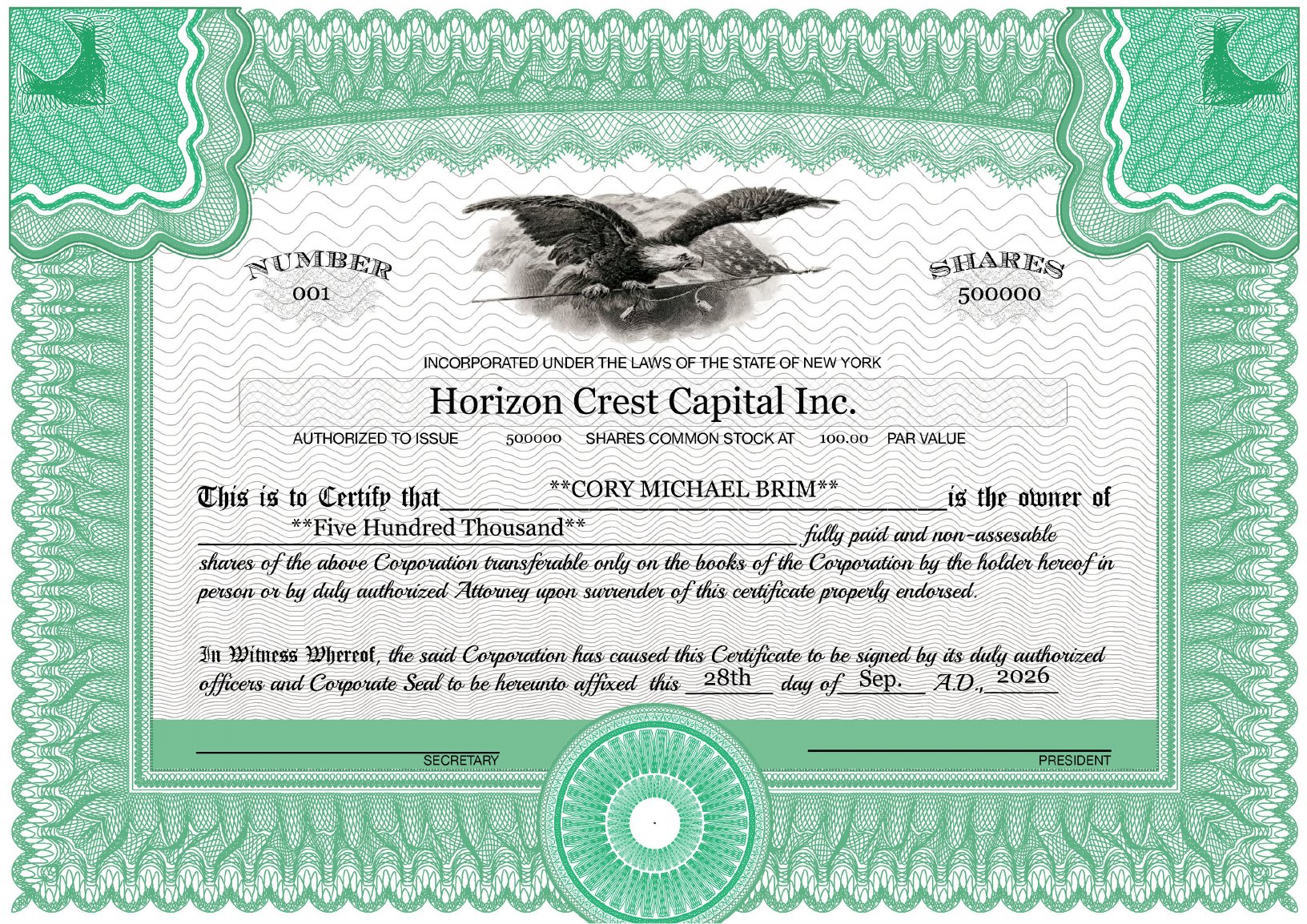 Common stock share certificate
